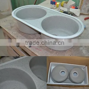 Simble Rounded Double Bowl Artificial Solid Surface Kitchen Sink Without Faucet thumbnail-2