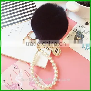 Custom Pom Pom Rabbit Fur Ball Keychain With Pearl thumbnail-3