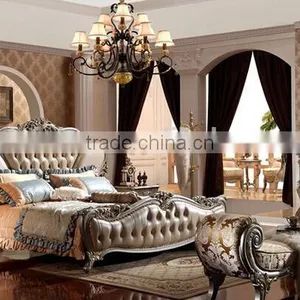 European Style Solid Wood With Genuine Leather Bed, Royal Bedroom Carved Furnitur Bed, Royal Bedroom Furniture (BF01-ML013) thumbnail-1