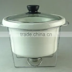 Plain White Ceramic Pots , White Ceramic Soup Tureen With Lid , Ceramic Stew Pot With Iron Stand thumbnail-1