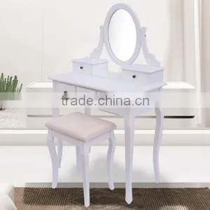 Wooden 4-Drawer Vanity Table in White W/ Stool and Cheval Mirror thumbnail-3