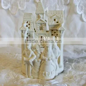 Bisque Porcelain Carolers Votive Holder, Partylite Village Christmas P0204 Candle Holder thumbnail-3