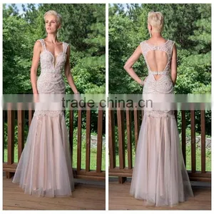 European Tulle Beading Long Evening Dress for Mother of Groom thumbnail-1