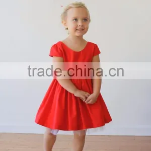 Girls Xmas Red Dress 100% Cotton Short Sleeve Twril Party Dress For Christmas thumbnail-3