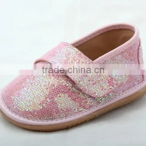 New Arrival Fashionable Pink Glitter Leather Baby Girls Knitting Pattern Making Shoes for Infant thumbnail-5