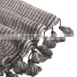 Cotton Polyester Blend Scarves & Wraps Rectangle Brown Tassel Scarf Factory thumbnail-2