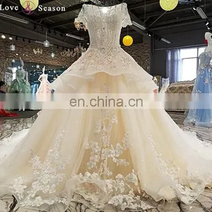 LS00216 High Quality Short Sleeve Beautiful Arab Muslim Hijab Wedding Dress Wedding Gown thumbnail-1