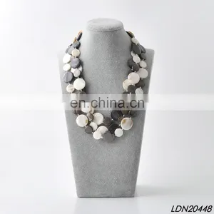 Three Stands Layering Multi Color Shell Beaded Necklace Fashion Statement Necklace thumbnail-1