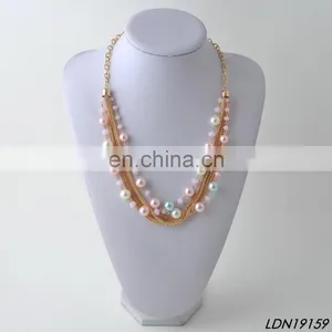 Layered Fashion Gold Necklace Jewelry Multi Color Freshwater Pearls Necklace With Rose Quartz thumbnail-1