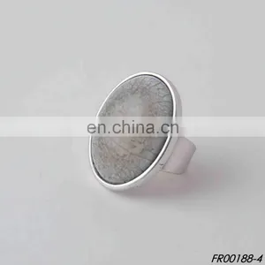 Large Natural Oval Stone Silver Ring thumbnail-4