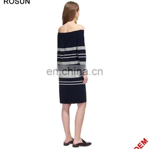 ROSUN Factory OEM Elegant Strip Knitted Sweater Dress Wholesale thumbnail-4