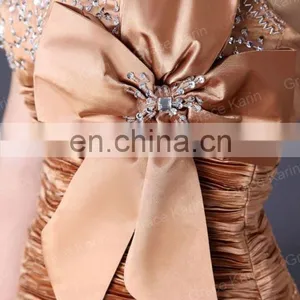 Gold Stretch Satin With Bowknot Short Cheap Cocktail Dresses CL3136 thumbnail-4