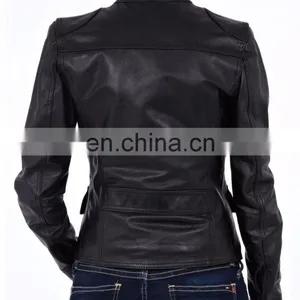 Woman Faux Leather Moto Zip Jacket thumbnail-1