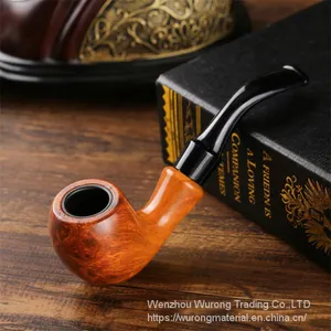 150mm Length Wooden Resin Short Tobacco Pipe With Yelllow Solid Wood Bending Head for Smoking thumbnail-3