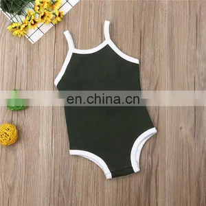 Summer Strap Draw String Organic Cotton Ribbed Newborn Clothes Baby Romper thumbnail-2