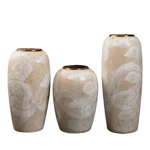 Modern Simple Style Large Yellow Gild Hand Paint Jingdezhen Ceramic Floor Vase For Living Room thumbnail-5