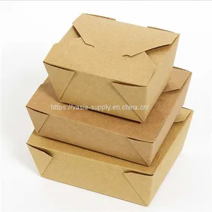 Biodegradable Kraft Paper Takeaway Lunch Food Clip-on Salad Box 1000ml thumbnail-1