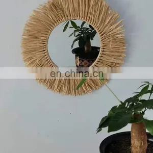 OEM Home Decoration Raffia Grass Lafite Grass Mirror Wall Hanging thumbnail-1