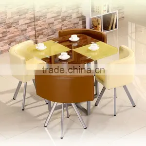 1+4 Square Glass Table Set Small Meeting Tables Dinning Talbes and Chair thumbnail-5