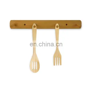 Durable 5 Hooks Modern Bamboo Wall Mounted Coat Hat Rack Bamboo Entryway Hanger thumbnail-2