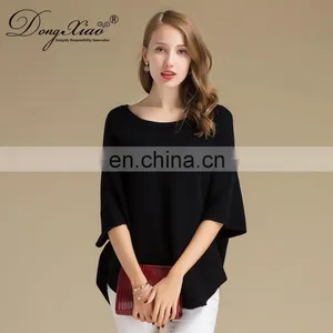 Autumn Women's Casual Half Sleeve 100% Cashmere Sweater O-Neck Solid Pattern Custom Oversize Knitwear With Front Logo thumbnail-1