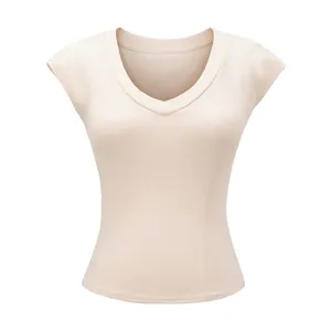 Spicy Girl Sweet Cool Style Big V-neck Collarbone Short Sleeved T-shirt Summer New High Waist Slimming Short Fit Inner Top thumbnail-5