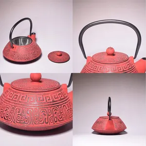 Factory Price Classic Tea Kettle 400/800 ml Ancient Text Cast Iron Enamel Teapot With Stainless Steel Filter thumbnail-5