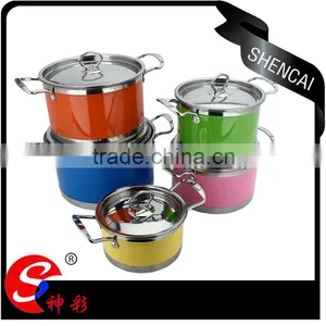 5pcs Double Bottom Capsule Buttom Colored Stock Pot With Glass Lid/ Soup Cookware Sets thumbnail-3