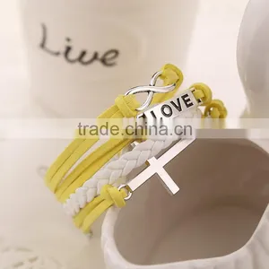 Mixed-Color Fashion Cross 8 Word Leather&Nylon Charm Infinity Bracelet/Hand Chain Alloy Jewelry thumbnail-3