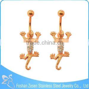 Dangling Rhinestone Gecko Belly Ring Navel Banana Gold Piercing thumbnail-2