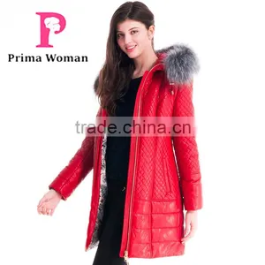Used Long Winter Women Medium Length Leather Jacket With Brown Fox Hat Overcoat thumbnail-1