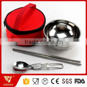 Stainless Steel Mixing Bowl With Foldable Spoon and Chopsticks in Nylon Bag thumbnail-2