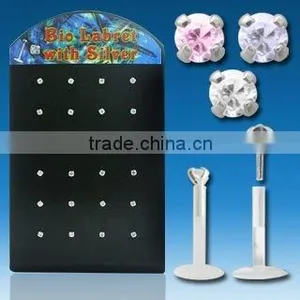 Display Board of 24 Bioflex Labrets (925 Sterling Silver Top) With Colored 2mm Round CZ Crystals Price Starts From US $24. 72 thumbnail-1