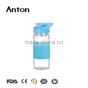 13oz Glass Material Water Bottle With Tea Filter Infuser Silicone Cap For Wholesale Transparent Glass Water Bottles thumbnail-1