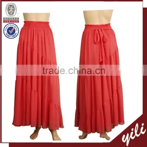 Rayon Pleated Cotton Plaid Red Color Lady Long Skirt Lady Full-skirt WS150832630 thumbnail-1