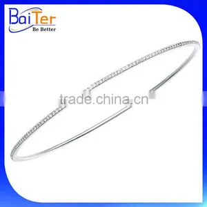 Custom White Gold Plated 925 Sterling Silver Thin Diamond Bangle Bracelet Rhodium Plated CZ Bangle Bracelet Quality Choice thumbnail-1