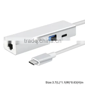 Aluminum Alloy 3 Port USB Hub 3.0 Hub With Ethernet Converter Adapter thumbnail-1