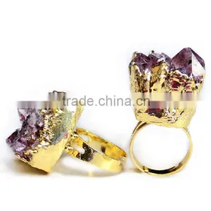 Druzy Quartz Amethyst Gold Plated Ring thumbnail-3