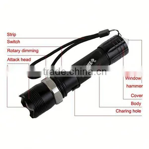 1174 New Multi Function Zoomable Police Torch With Window Breaking Hammer Rechargeable Emergency Flashlight thumbnail-3