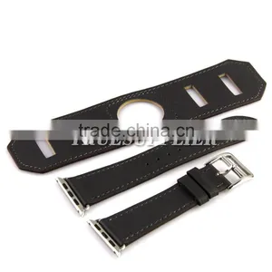 Black Leather Band for Apple Watch Link Leather Bracelet thumbnail-1