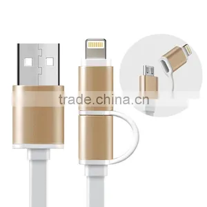 Aluminium 2 IN 1 Micro USB+ 8 Pin Sync USB Data Cable for IPhone and Android Phone thumbnail-5