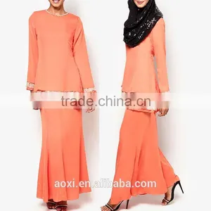 Orange Color Dress With Black Sequined Scarf Muslim Dress thumbnail-1