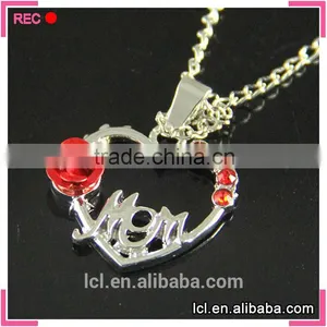 LCL-J3454 Fashion Imitation Jewelry 2015 Red Rose Heart Mom Imitation Silver Necklace thumbnail-1
