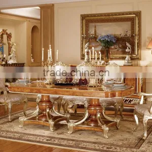 Luxury Vitoria Style Gold Leaf Dining Room Furniture, Baroque Palace Style Marquetry Round Dinning Table With Chairs thumbnail-4