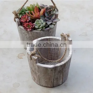Succulent Plant Small Wood Hanging Planter thumbnail-3