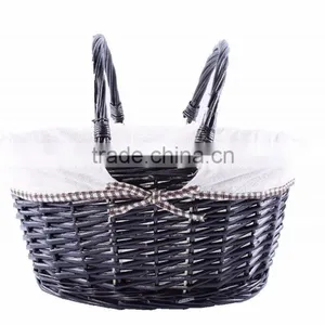 Foldable Handles Wicker Shopping Baskets Gift Hamper With Fabric Lining thumbnail-1