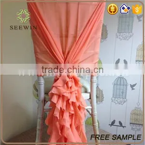 Chiffon Ruffled Banquet Chair Cover for Wedding Party thumbnail-3