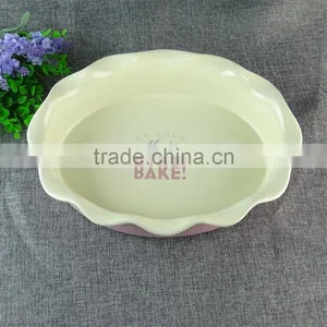 Fine Bone China Pink Wavy Edge Great Ceramic Round Baking Pan Stock thumbnail-1