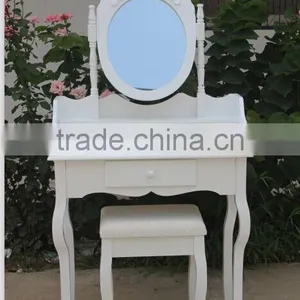 Wood Vanity and Stool Set With Adjustable Mirror thumbnail-1
