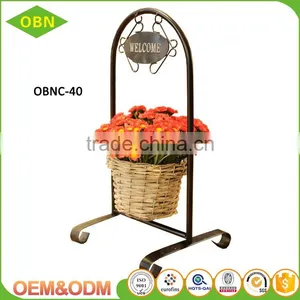 Wholesale Decorative Wicker Flower Basket With Metal Stand thumbnail-3